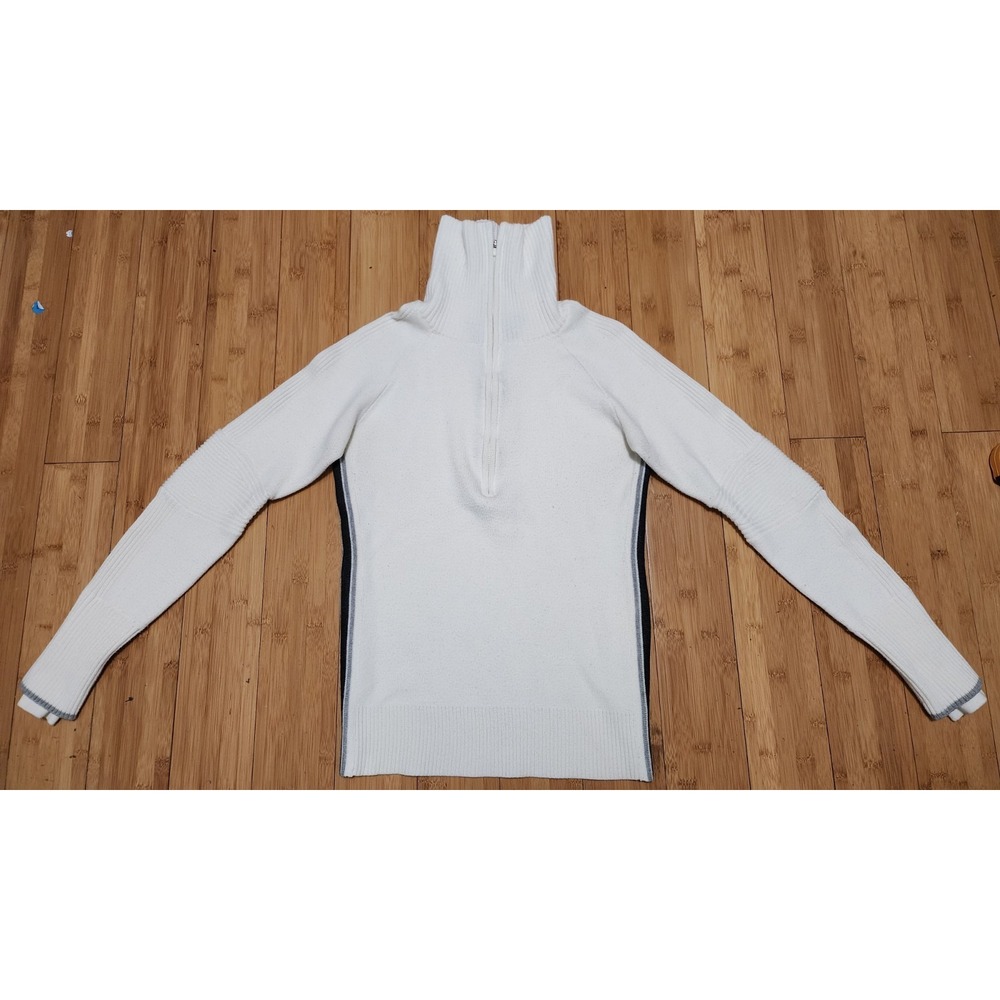 Athleta Skiline White Merino Wool Half Zip Pullover Sweater Medium 243335